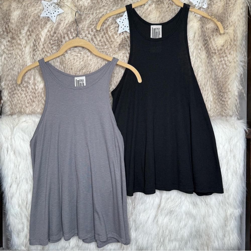 Free People Black and Gray Ribbed Tank Tops